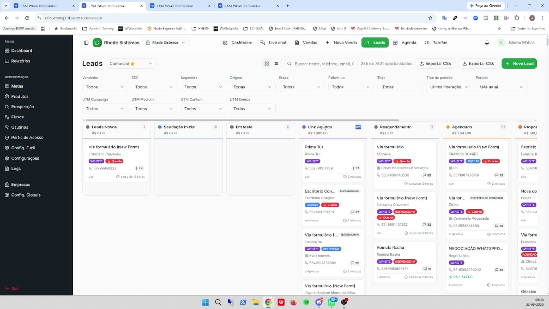 Tela de Priorização por temperatura no CRM WhatsProfissional