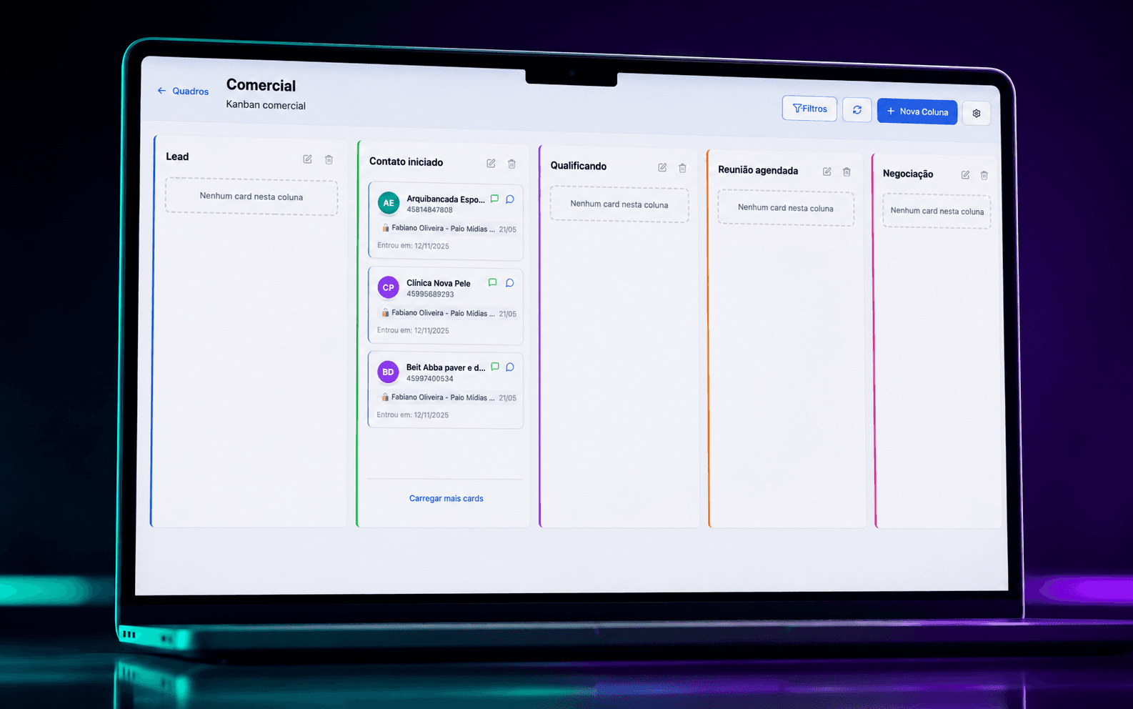 Funil de vendas em Kanban dentro do WhatsProfissional
